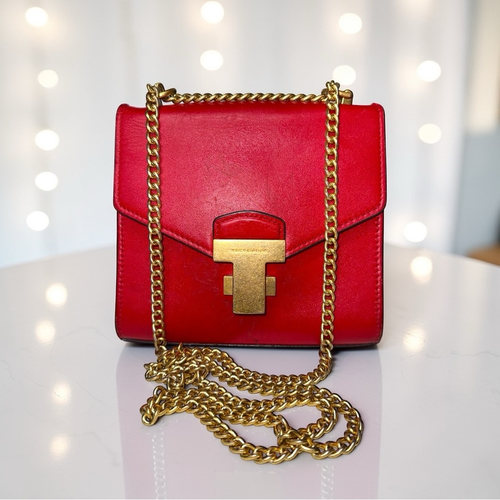 Tory Burch Juliette Red Leather Mini Shoulder Bag Gold Chain Italy